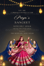 Sangeet Caricature Wedding Video Invitation, Dreamy Sangeet Night, Indian Sangeet Sandhya Digital Invite