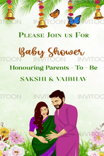 Baby Shower Couple Caricature Video Invitation, Godh Bharai with Krishna Yasodha, Ganeshji Logo