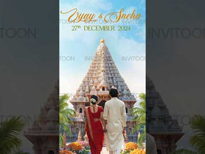 South Indian Temple Theme 3D Effect Wedding Video Invitation Card , Beautiful Mandap with floral backdrop