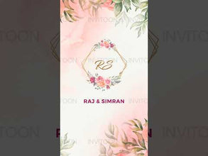 Floral Elegance Couples Initials Logo on Pink Watercolor Background Wedding Video Invitation Card, Design No 1019