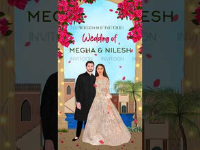 Couple Caricature Wedding Mughal Arch Floral Video Invitation