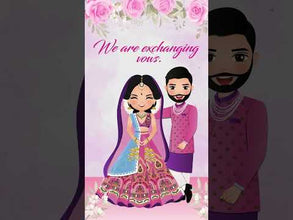 Pastel Pink Floral Theme Indian Wedding Invites with Wedding Caricature Illustrations, Design No 1011