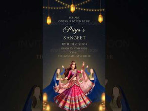 Sangeet Caricature Wedding Video Invitation, Dreamy Sangeet Night, Indian Sangeet Sandhya Digital Invite