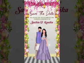 Caricature Wedding Invitation Video with Floral Vines & Save the Date Template, Design No 1030