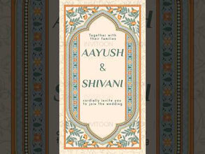 Exquisite Floral Traditional Symmetrical Blue Border Indian Wedding Invitation, Design No. 1021