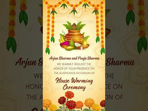 House Warming Invitation With Orange and Yellow Garlands, House Image in Golden Frame, Design No 1007