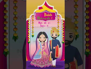 Beach Theme Indian Wedding Invite With Couple Caricature Ilustration Video Invitation Card, Design No 1002