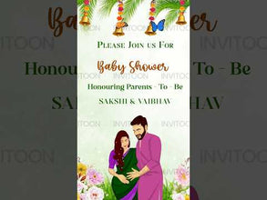 Baby Shower Couple Caricature Video Invitation, Godh Bharai with Krishna Yasodha, Ganeshji Logo