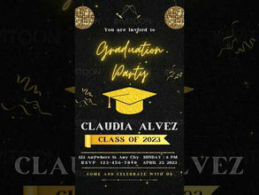 Graduation Ceremony Digital Invitation; Golden bokeh light Effect, Party Theme. Design No 1004