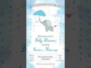 Blue Skies & Baby Joy: Cloudy Elephant Baby Shower Video Invitation Card, Design No 1020