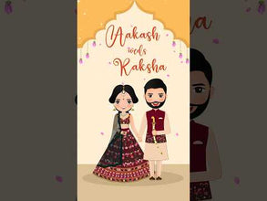 Traditional Royal Indian Wedding With Couple Caricature Ilustration Video Invitation Card