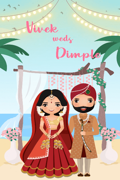 Beach Theme Indian Wedding Invite With Couple Caricature Ilustration Video Invitation Card