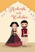 Traditional Royal Indian Wedding With Couple Caricature Ilustration Video Invitation Card