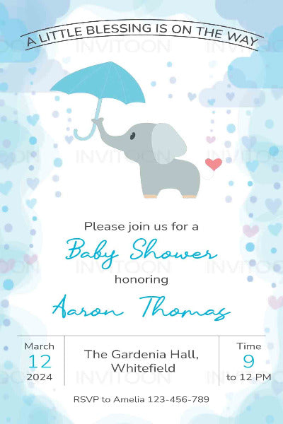 Blue Skies & Baby Joy: Cloudy Elephant Baby Shower Video Invitation Card