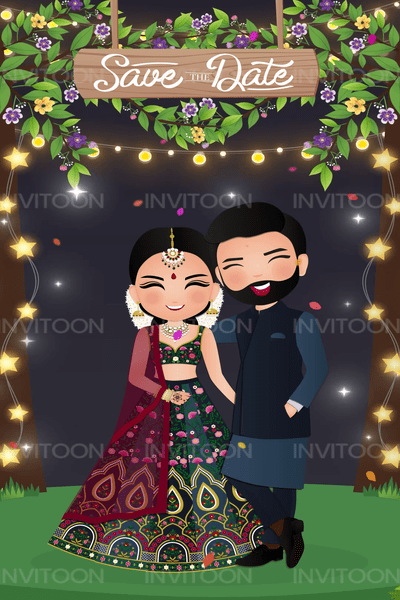 Luxury Garden Theme Couple Illustration Engagement Video Invitation, Whatsapp Video Invite