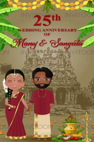 25th Wedding Anniversary Tamil Theme Couple Caricature Video Invitation