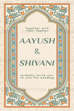 Exquisite Floral Traditional Symmetrical Blue Border Indian Wedding Invitation