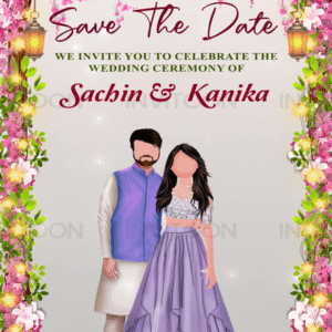 Caricature Wedding Invitation Video with Floral Vines & Save the Date Template, Design No 1030